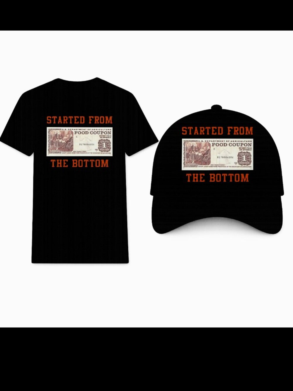 Men XL Black and Red Started from the Bottom T-Shirt and Hat